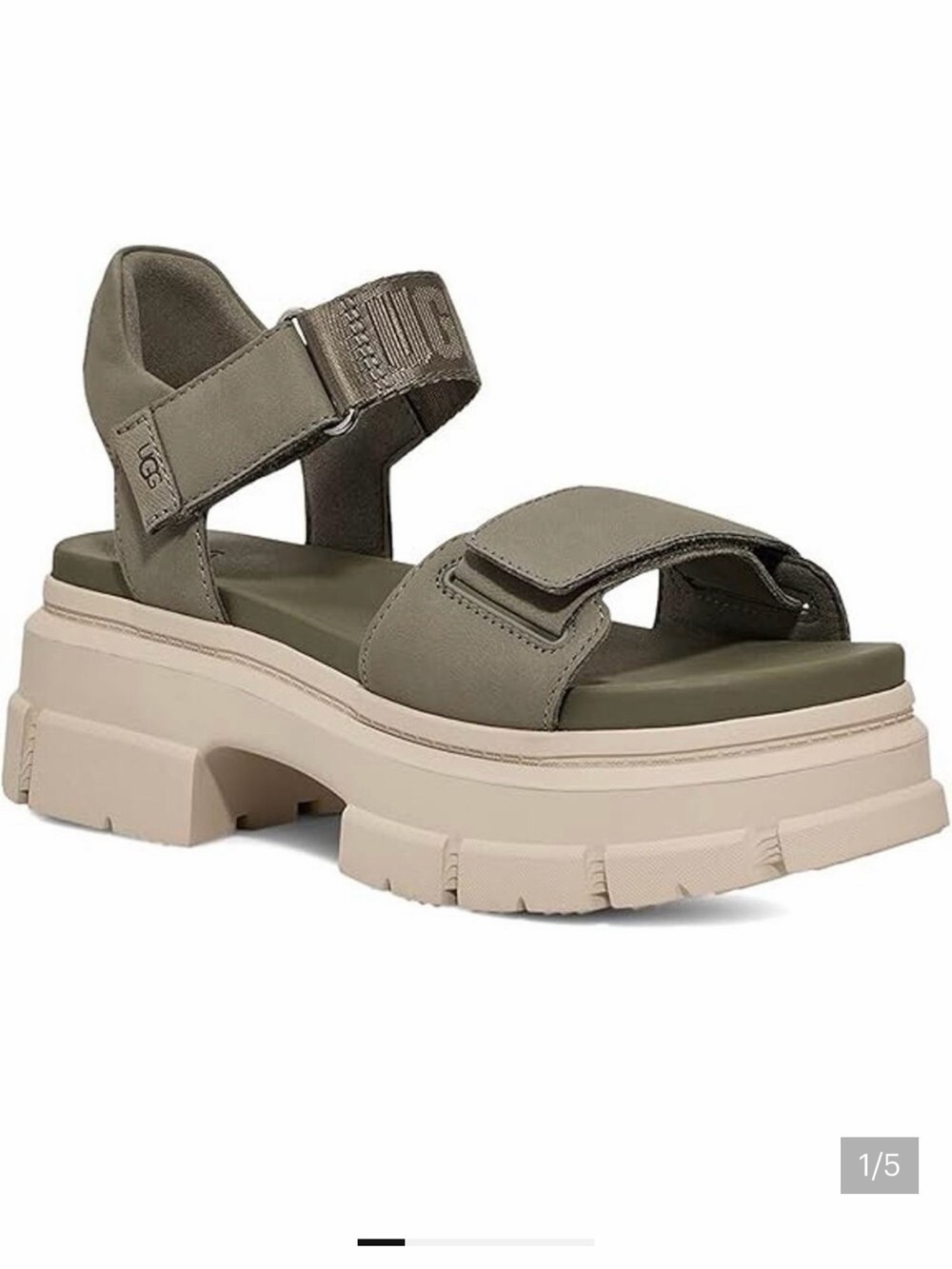 UGG Ashton Olive Green Platform Chunky Sandal with Cream Sole